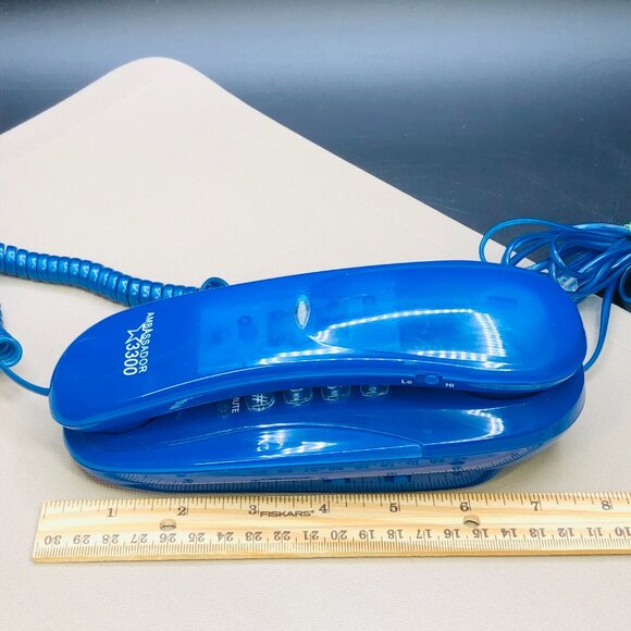 Vintage 90s AMBASSADOR 3300 Neon Blue Translucent Landline Phone GenX Nostalgia - Picture 9 of 10